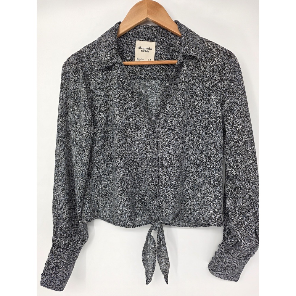 Y2K Abercrombie & Fitch Long Sleeve Blouse Size Small Tie Front Cropped Cottage